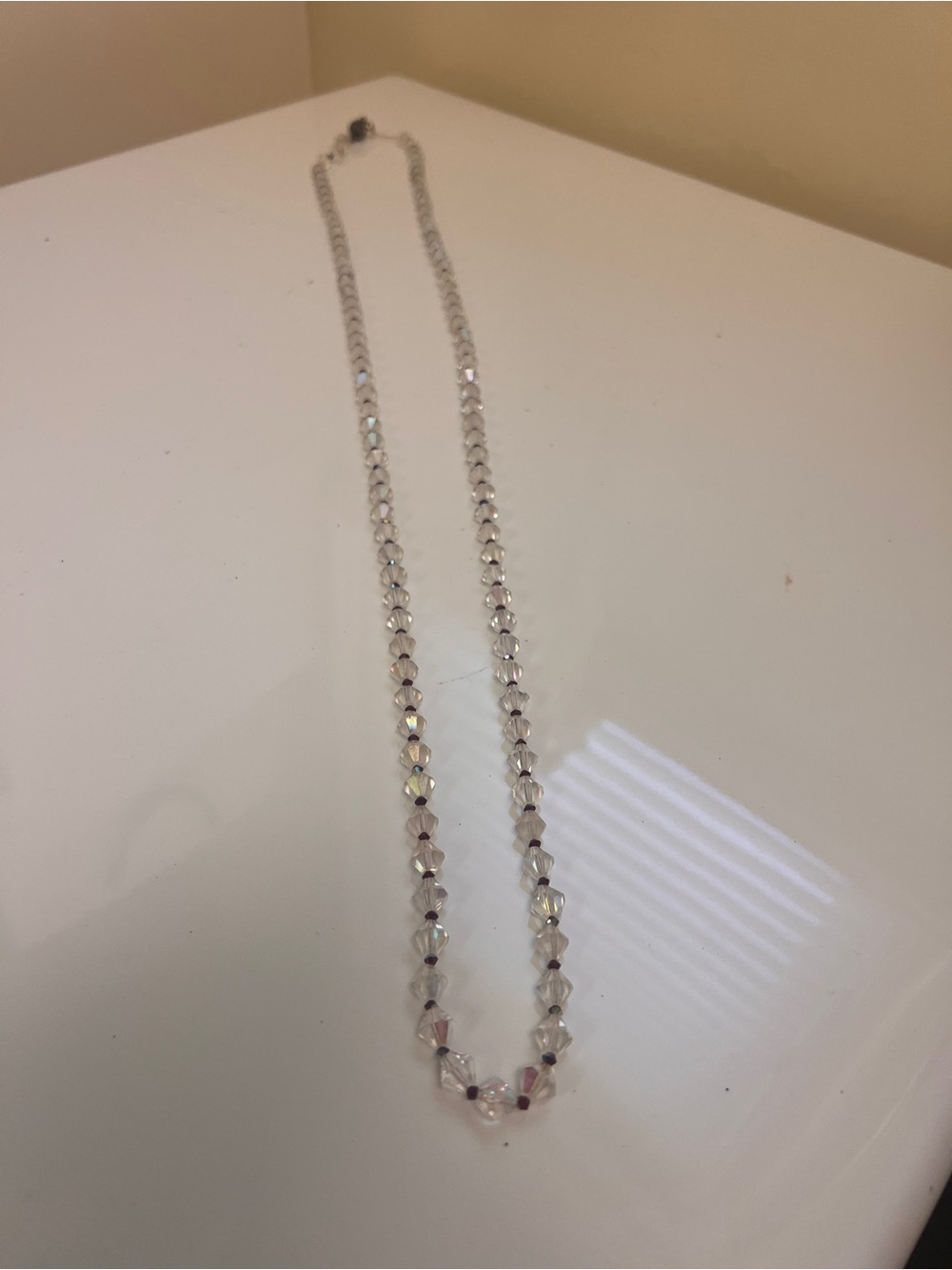 Crystal Bead Necklace - Clear Aurora Finish